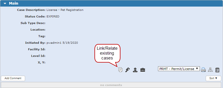 Link/Relate Existing Cases from the Main Panel